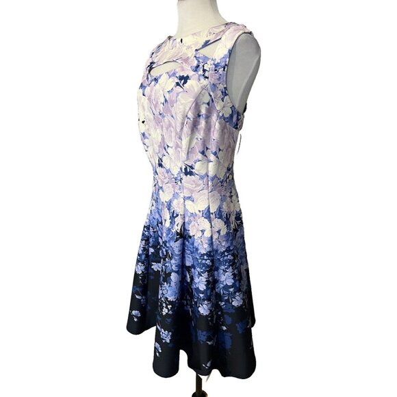 Gabby Skye Dress 18W Blue Purple White Scuba A Line Stretch Washable NEW - Picture 4 of 14